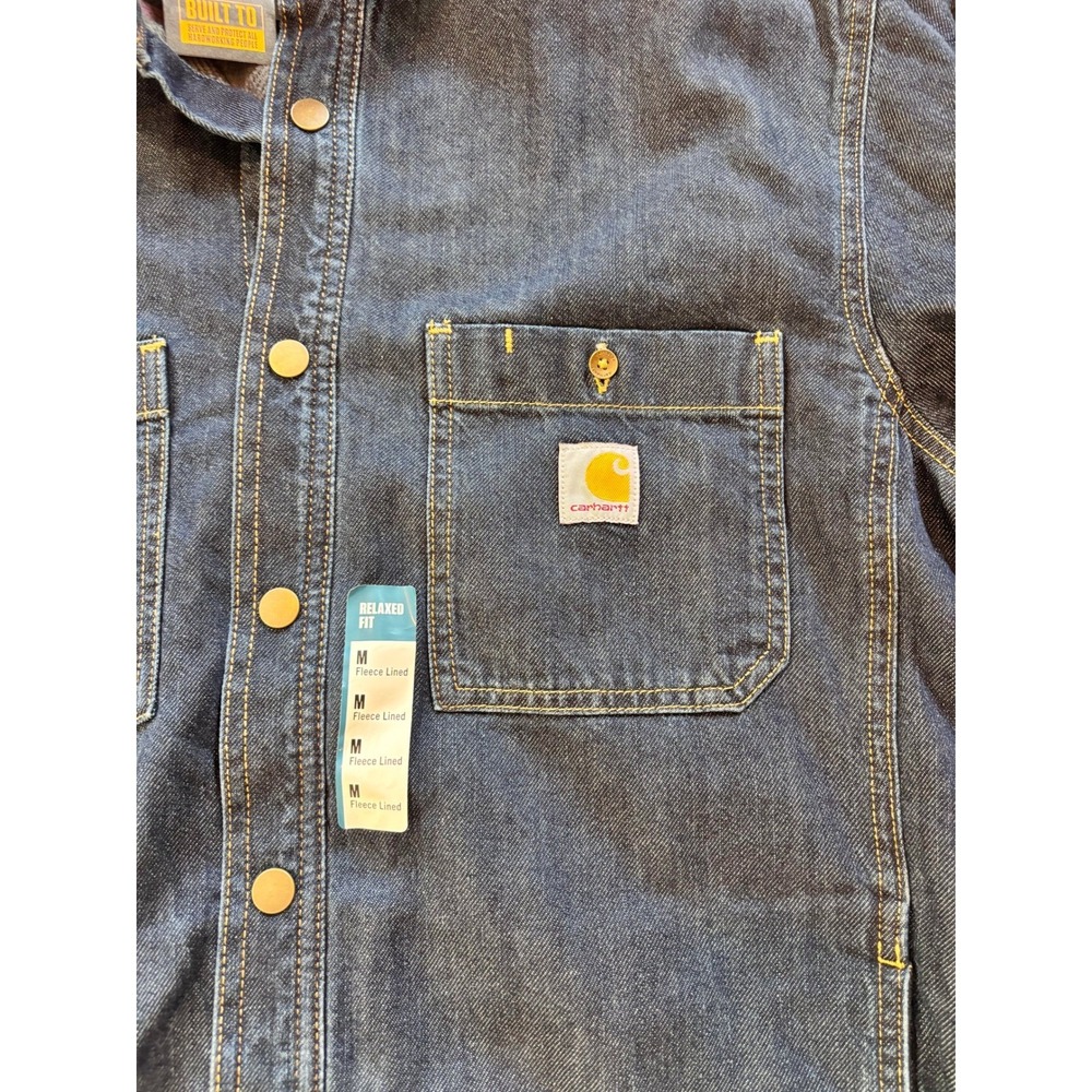 Carhartt Mens Relaxed Fit Denim Fleece Lined Snap-Front Shirt Medium - Picture 2 of 5